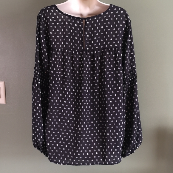 Spense Abstract Polka Dot Smocked Sleeve Detail Flowy Keyhole Back Sz L - Picture 6 of 9